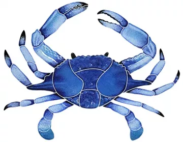Artistry In Mosaics Crab 16 Blue Porcelain Pool Design 12" x 16"